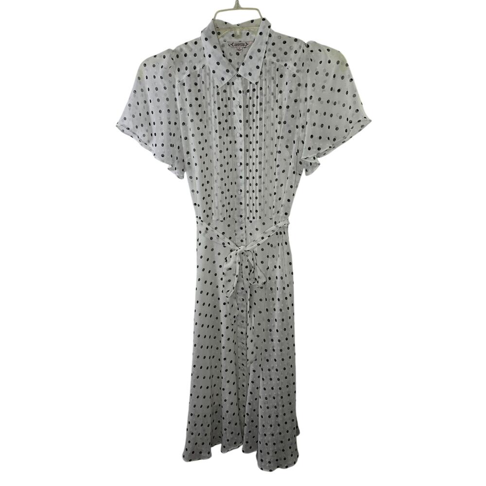 Nanette Lepore Cannoli Cream Black Polka Dot Fit and Flare Dress Size 4 - Picture 2 of 8